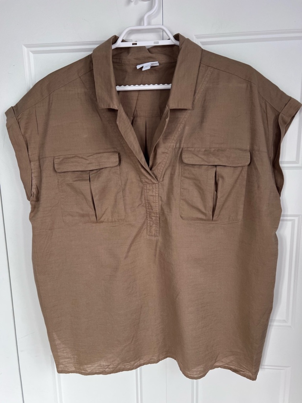 J. Jill Brown V-Neck Utility Pocket Blouse